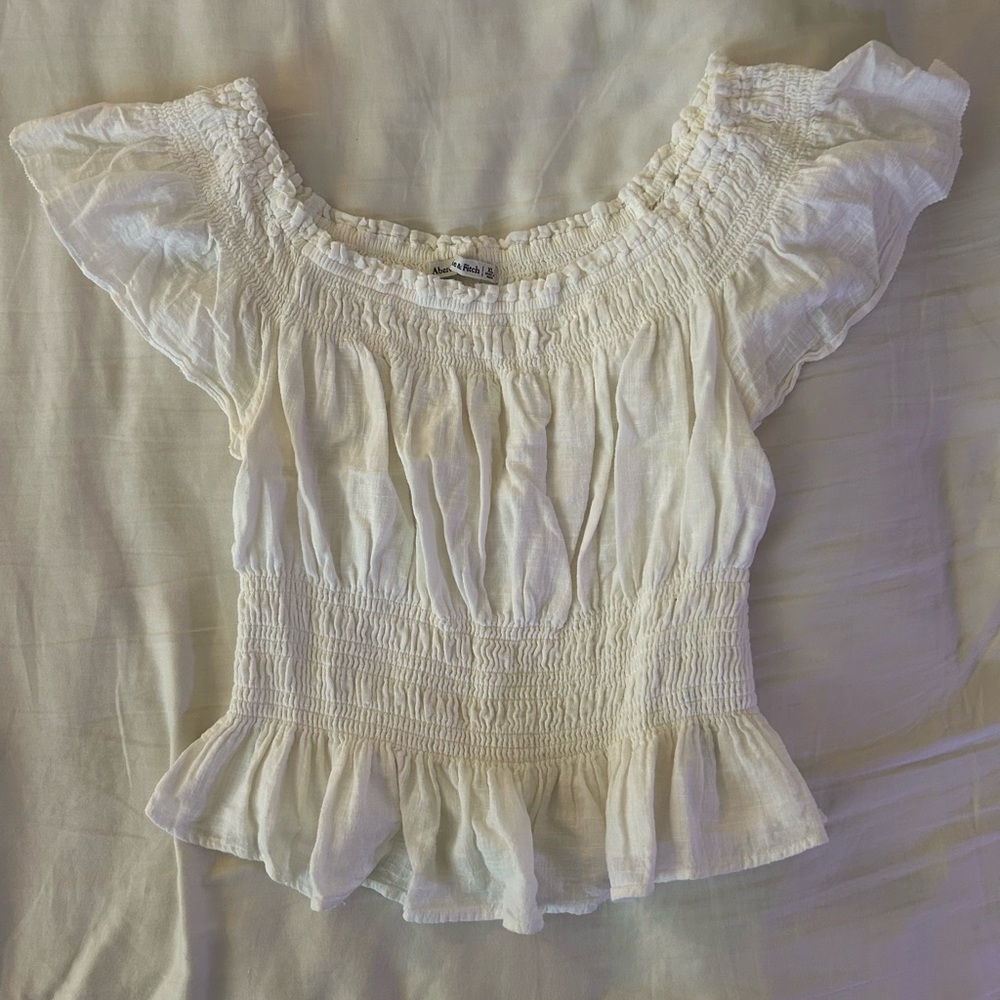 Abercrombie and Fitch Women's Cream Smocked Top